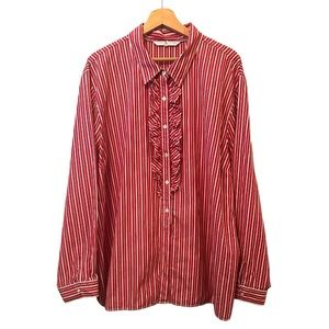 Women’ Plus Size Ruffle Blouse Red & White Pin Stripes.